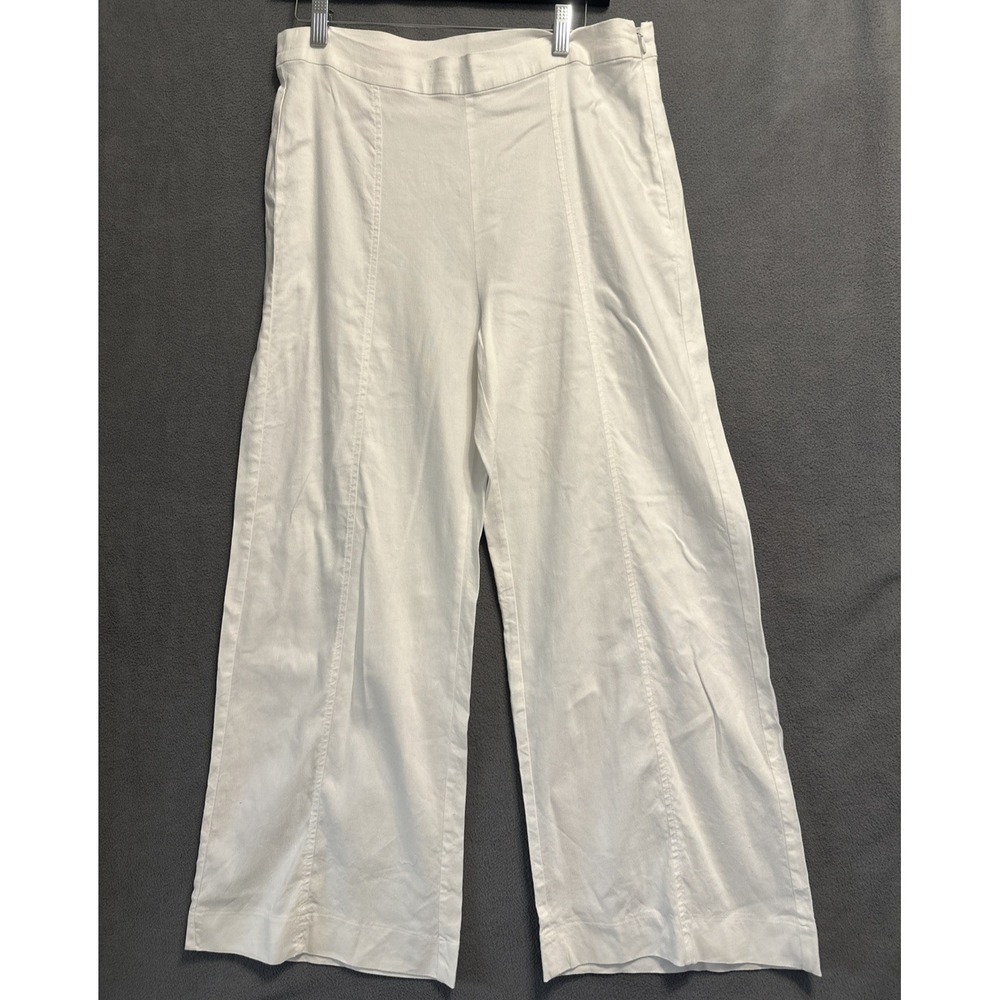 Natalie Busby Linen Blend Wide Leg‎ Crop Pants Size 12 White Coastal Clean Girl